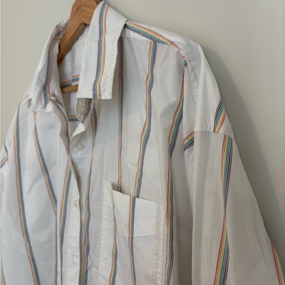 American Eagle Rainbow Pride 100% Cotton Long sleeve striped button down shirt L